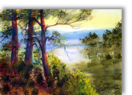 Landscape of trees growing beside a lake