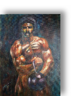 Black body builder pumping an iron weight